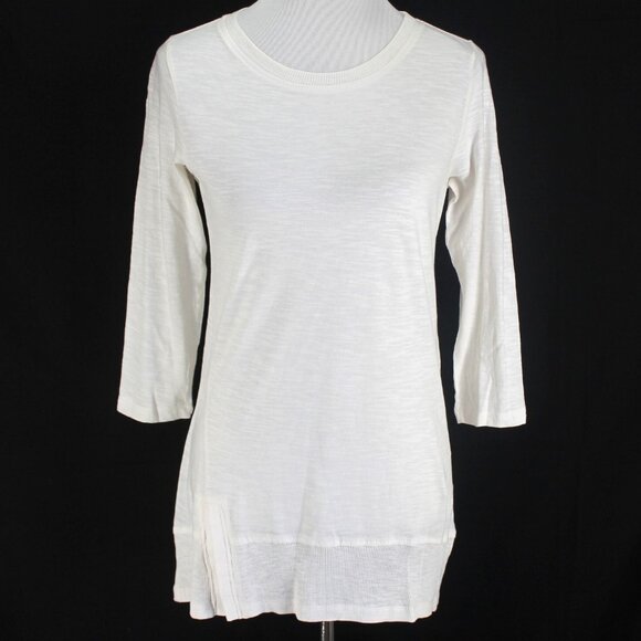 LOGO Lori Goldstein Knit Top Womens Size XS Ivory 3/4 Sleeve Lightweight Tunic - Picture 1 of 7